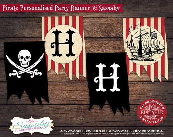 Pirate Boys Birthday Party Banner - INSTANT DOWNLOAD - Editable & Printable Birthday Party Decoration by Sassaby Il_570xn