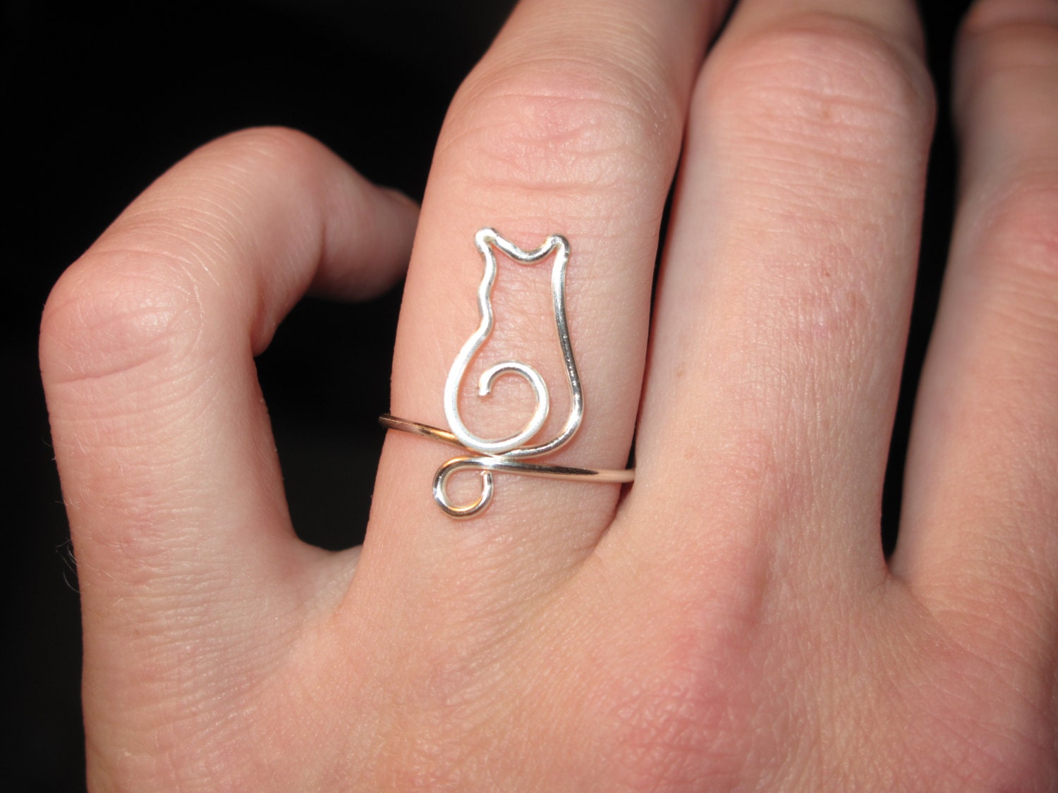 Wire Wrapped Tiny Kitty MADE TO ORDER Adjustable Ring