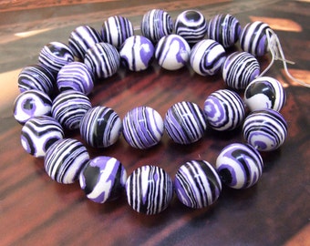 Charm 14mm Round Purple Zebra Stripe malachite gemstone bead Loose Full One strand