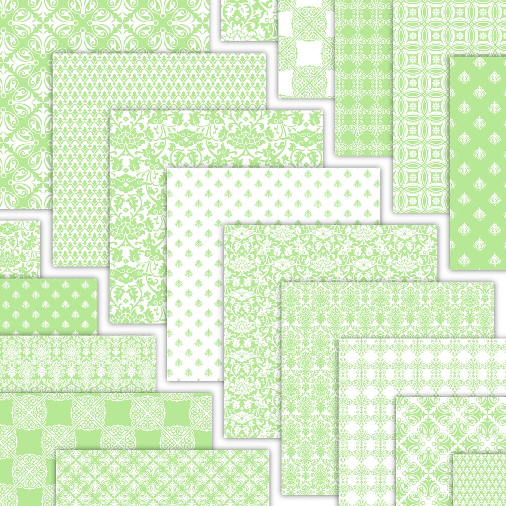 Light Green Damask Digital Paper &amp; Printable Backgrounds - Digital ...