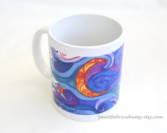 Mug with Original Art Image TWO Sizes, Coffee Tea Mug, Colorful Kitchenware, Gift for Coffee Lover, Bar Accessory, Housewares, Colorful Mug