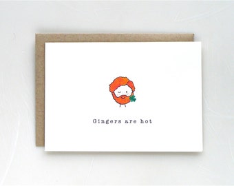 Gingers are Hot - St Patricks Day card - clover - handmade card - paper goods