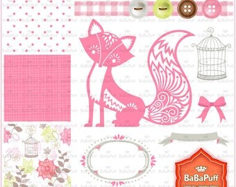 Instant Downloads, Fox and Digital Papers Clip Art. For Your Handmade Crafts Projects. Personal and Small Commercial Use. BP 0789