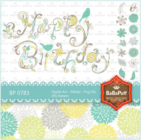 Items similar to Instant Downloads, Happy Birthday Flowers Clip Art