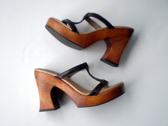 Vintage 80s 90s MIA Wood Platform Shoes / Sandals Slides