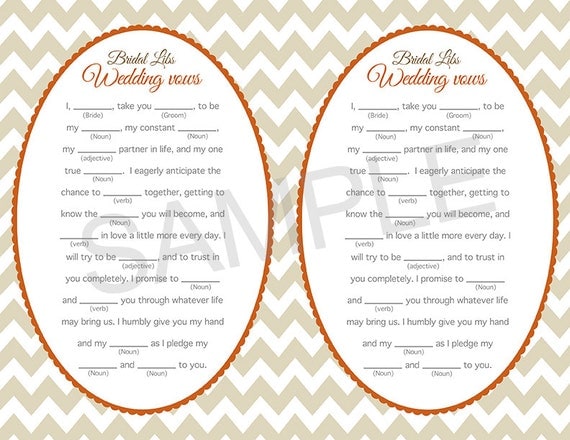  Wedding Vow Mad Libs Bridal Shower Game by AMomentRemembered