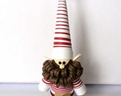 Bearded Elf Ornament, Elf Decoration, Striped Elf Christmas Paper Quilled Ornament in Crimson Red, Customizable Beard, Stocking Stuffer