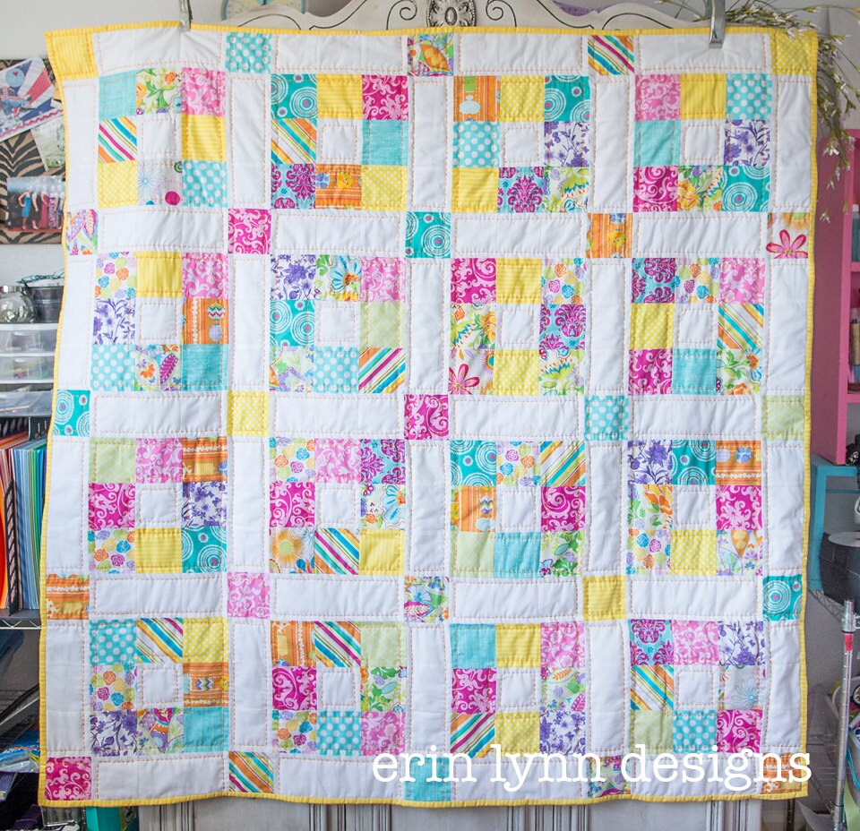 Hand Quilted Patchwork Quilt Bright Colors Throw Blanket