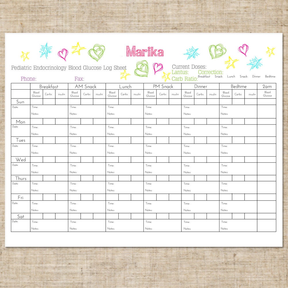 Printable Childrens Diabetic Log Blood Glucose Level Sheets