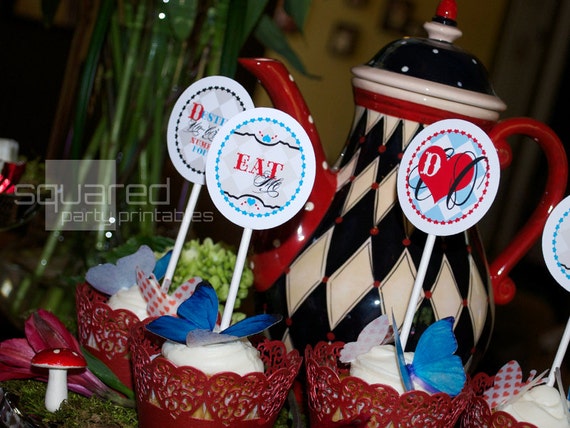 Alice in Wonderland Vintage Tea Party Printable - Cupcake Toppers - Favor Tags - Birthday Party Logo Package - DIY Print - Alice's Tea Part Il_570xn