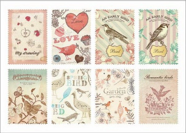 retro stamp sticker set ver 1 08 natural 2 sheets 16