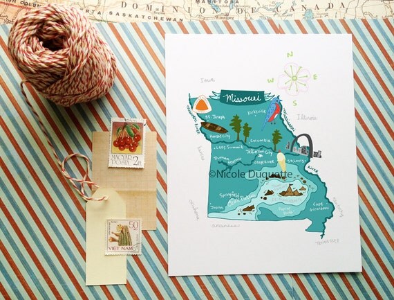 Missouri Illustrated 8x10 Map by helloniccoco on Etsy