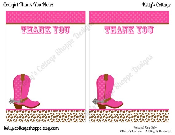 Cowgirl Birthday Party Thank You Notes (5 x 7), Instant Download, Printable, Digital Il_570xn