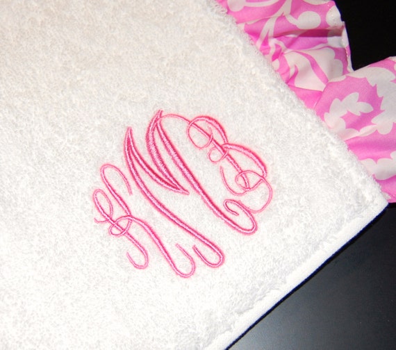 Monogrammed Terry Cloth Towel Wrap with a Floral Ruffle in
