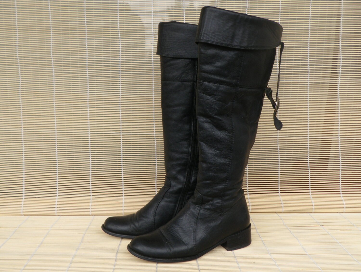 Vintage 1980's Lady's Black Leather Knee High Boots