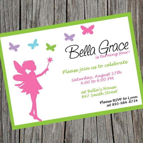Fairy Princess Birthday Invitation. Simple fairy invite. Printable invitation. Girls Birthday Invite. Il_570xn