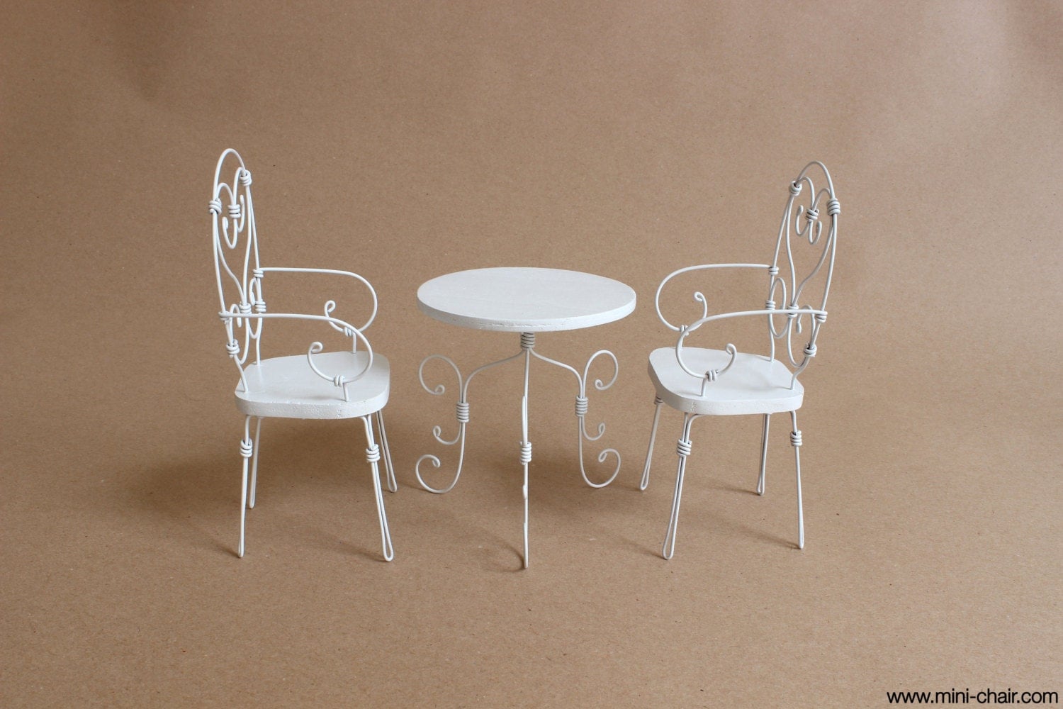 1/6 scale white Table and Chairs Wrought Iron French bistro