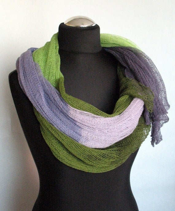 Linen Scarf Shawl Wrap Stole Green Salad Purple Multicolored, Light, Transparent