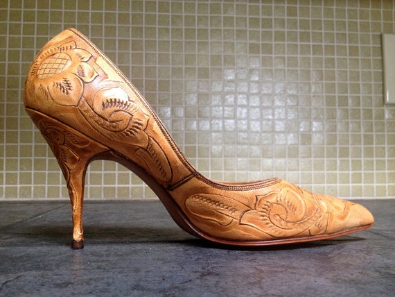 tooled leather pumps