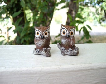 Owls, ceramic miniature owls, pair of two owls