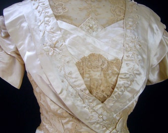 MAGNIFICENT 1900 Edwardian Titanic Champagne Beaded Silk Ornate Wedding ...