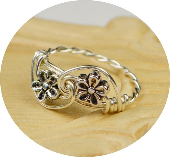 Daisy Ring- Sterling Silver Filled Wire Wrapped Ring with Two Tiny ...