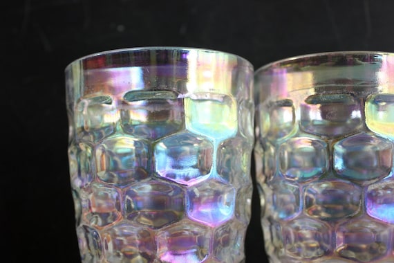 Iridescent Juice Glasses Federal Yorktown Thumbprint Set 2