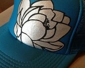 Turquoise Lotus trucker hat