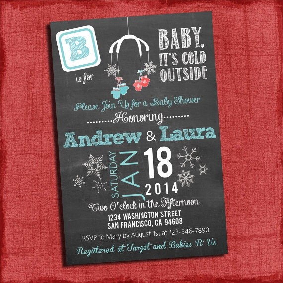 Printable Baby It's Cold Outside Couples Baby Shower Chalkboard Style 4x6 or 5x7 Invitation-DIy Il_570xn