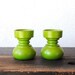 Mod Green Candlesticks Holders, Squat Lime Eames Mid Century Vintage Decor Set, Japan