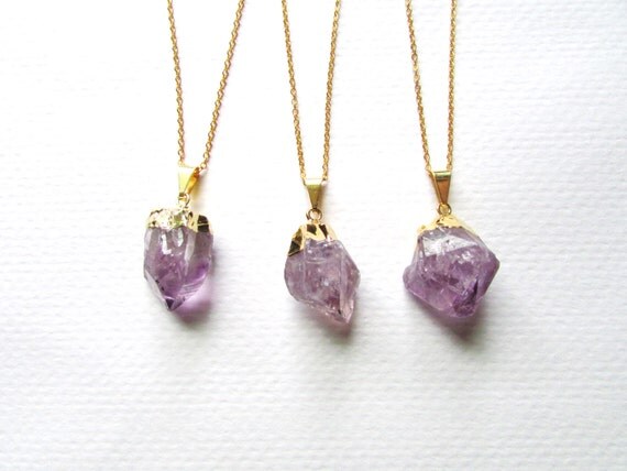 Gold Dipped Amethyst Necklace / Amethyst Necklace / Gold