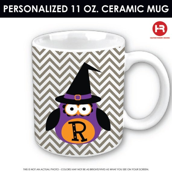 Items similar to Halloween Owl Monogram Mug Personalized Mug Monogrammed Halloween Coffee