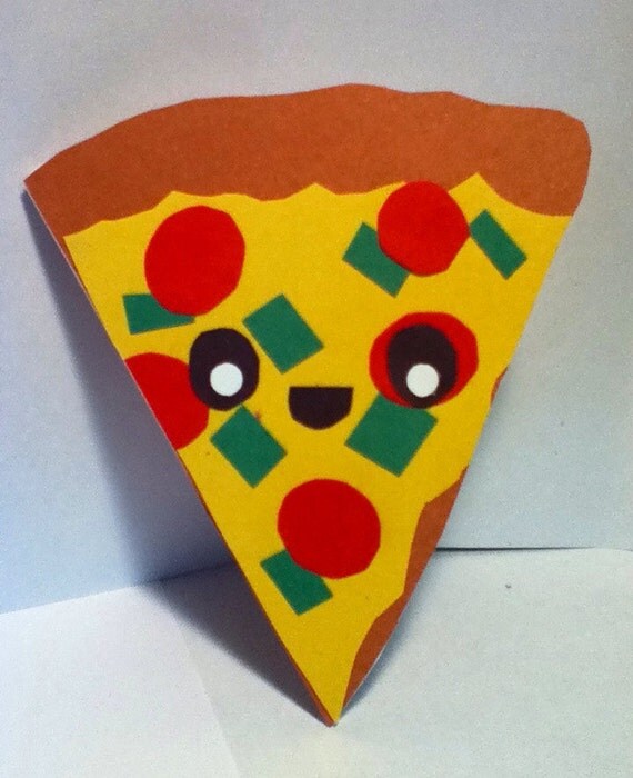Pizza tarjeta Cardstock Kawaii hechas a mano