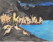 Dante's Inferno. Watercolor after Gustave Dore's Illustration. 11" x 15"