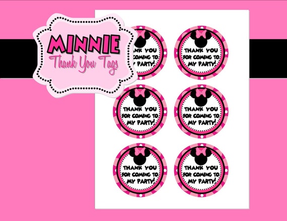 minnie mouse party thank you tags pink red by krownkreations
