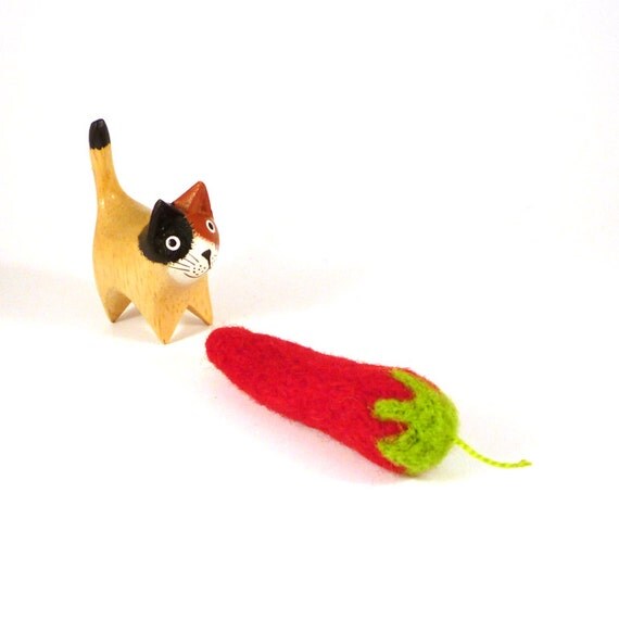 Red Cayenne Chili Pepper Catnip Cat Toy Needle Felted Wool