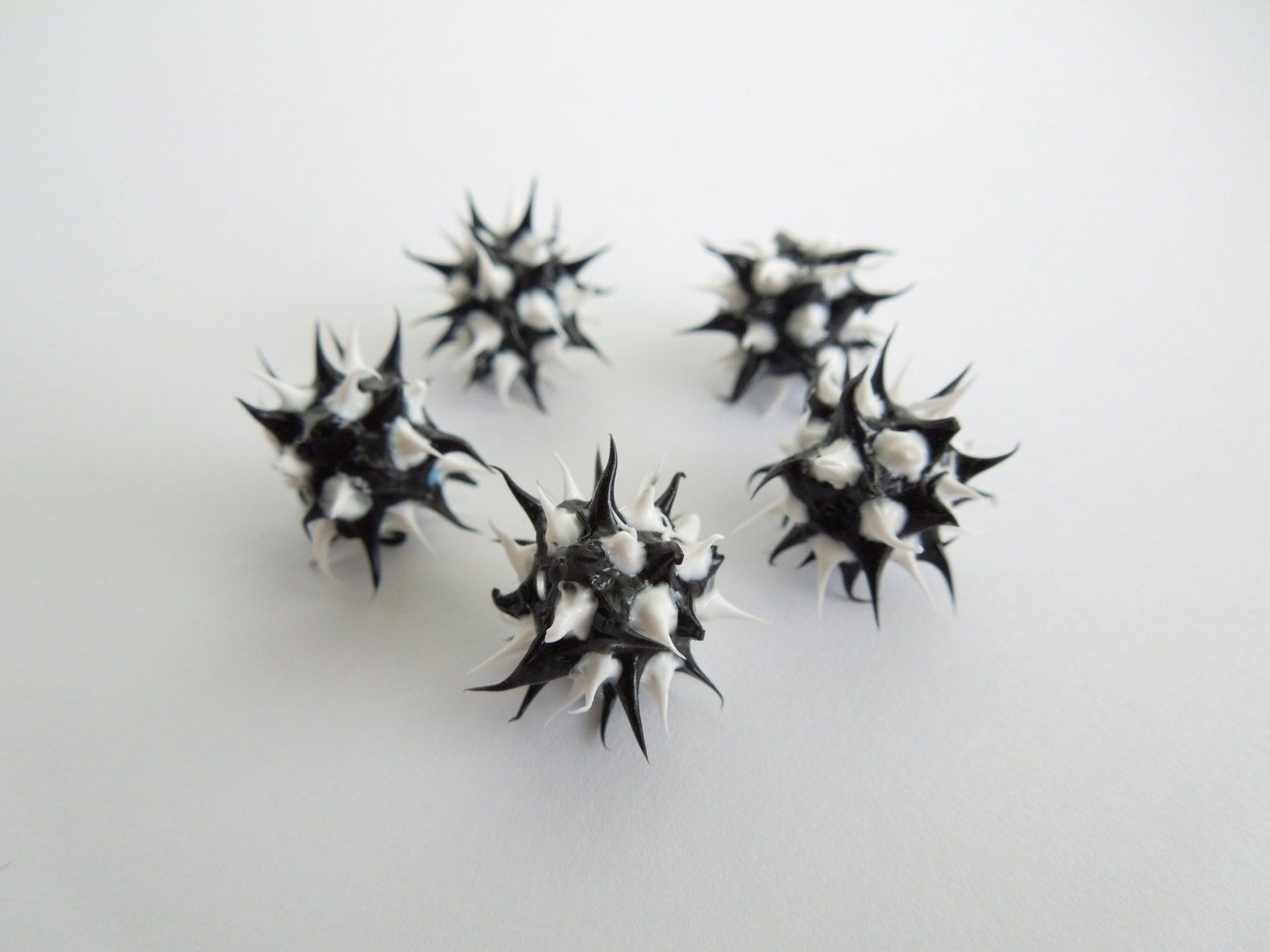Rubber Spike Beads Black and White Beads Black Rubber Beads