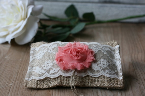 Rustic burlap ring bearer PiLLoW, rustic wedding pillow, small country chic ring pillow, ceremony pillow barn wedding