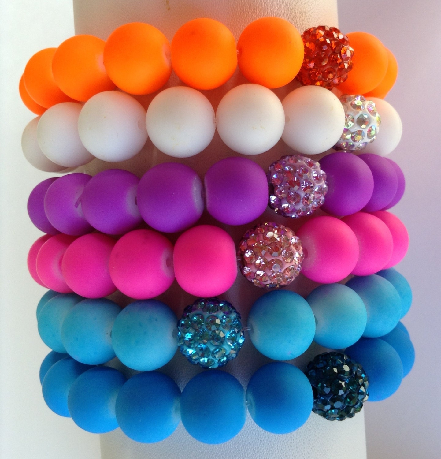 Neon Rubber Beaded Stretch Bracelet by KayKaysDesigns on Etsy