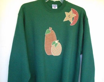 Applique Green Sweatshirt with Pumpkins, Womens Sweatshirt, Applique Sweatshirt, Fall Sweatshirt, Pumpkin Sweatshirt, Womens Green Shirt