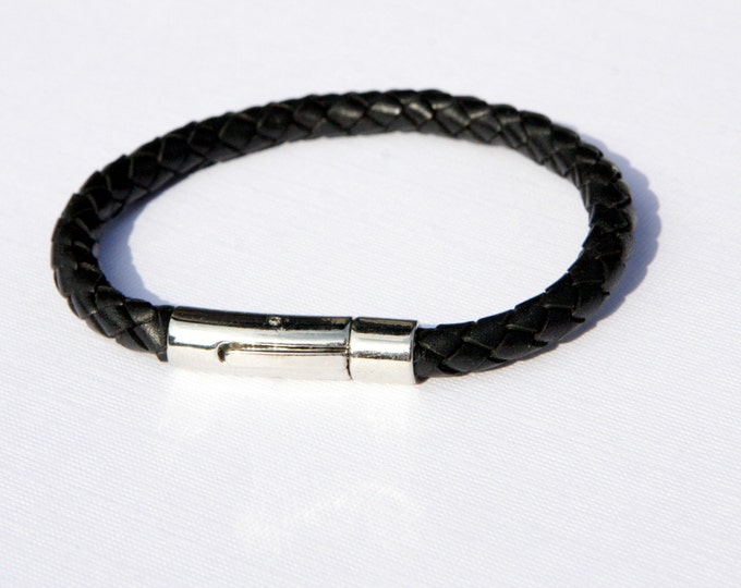 Men stainless steel Bracelet with bolo braided leaher,men gift bracelet