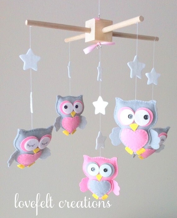 Baby mobile Owl mobile Baby Girl Mobile by lovefeltmobiles