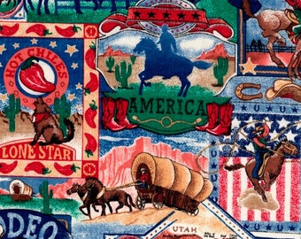 Western, Wagon Fabric, Horse Fabric, Western Cowboy Fabric, Rodeo Scenic, 01970