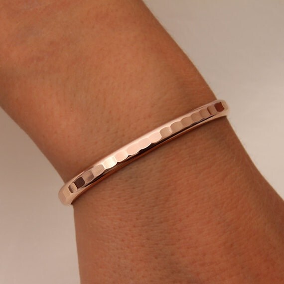 Thick Hammered Cuff Bracelet Rose Gold Filled 352.rgf
