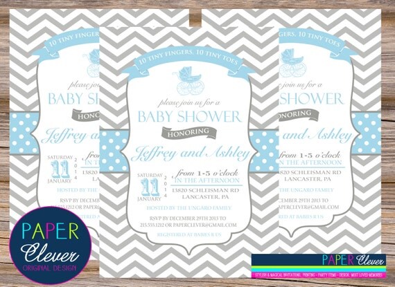 Boys baby shower invitation carriage, vintage, chevron - digital file, printable #46 Il_570xn