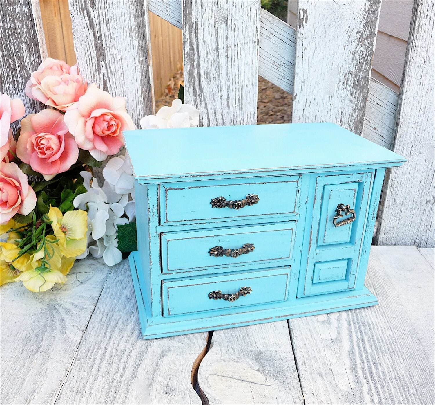 turquoise and red jewelry box shabby chic by huckleberryvntg turquoise and red jewelry box shabby chic by huckleberryvntg