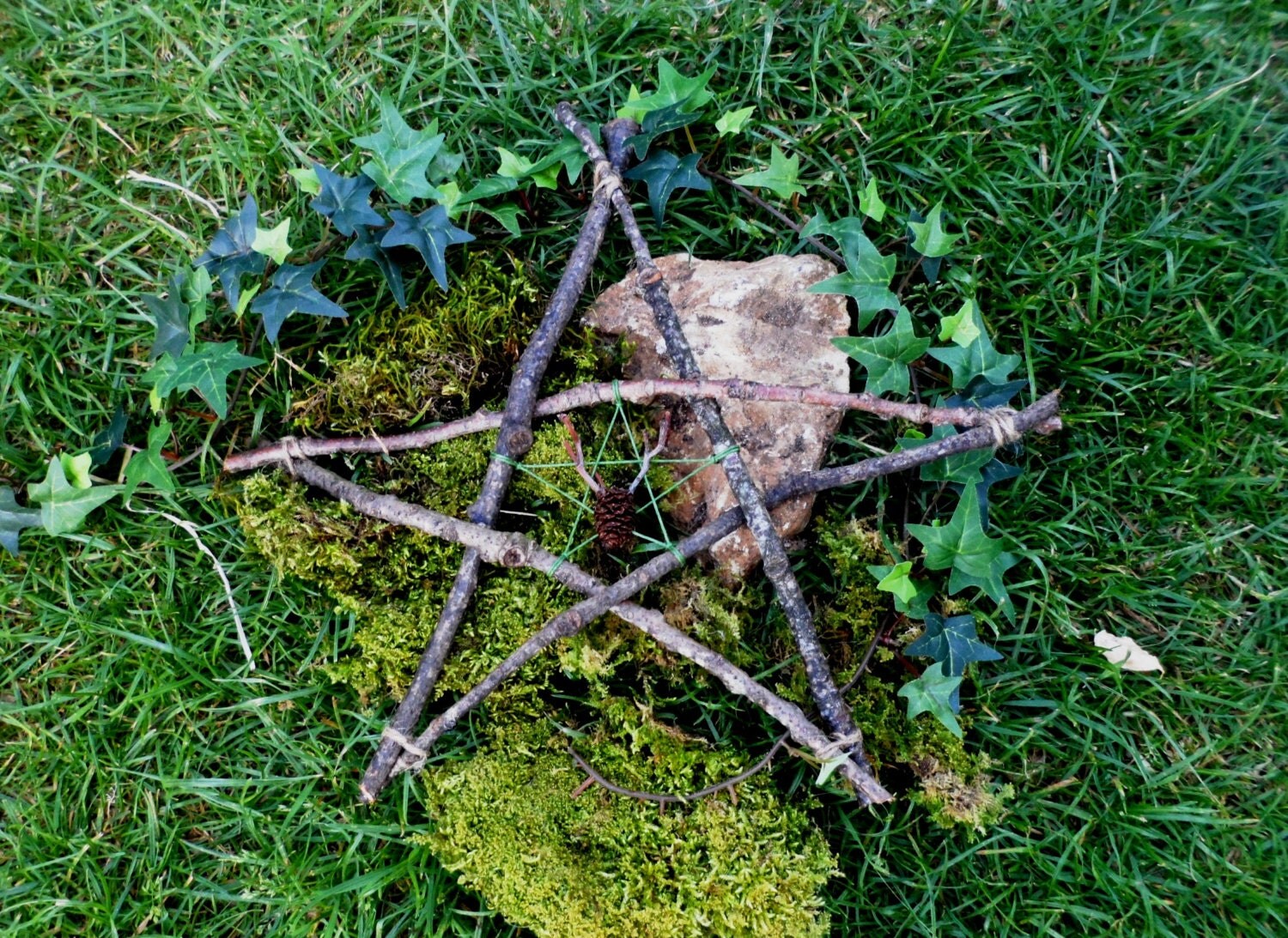 Pagan Wiccan Oak Twig Pentagram Green Man Stag Head. Horned God
