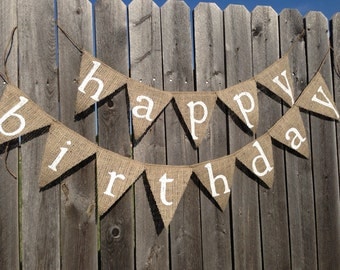 HAPPY BIRTHDAY BANNER, Birthday Decorations, Rustic Birthday Banner, Birthday Party Decor, Custom Birthday Banner, Burlap Birthday Banner