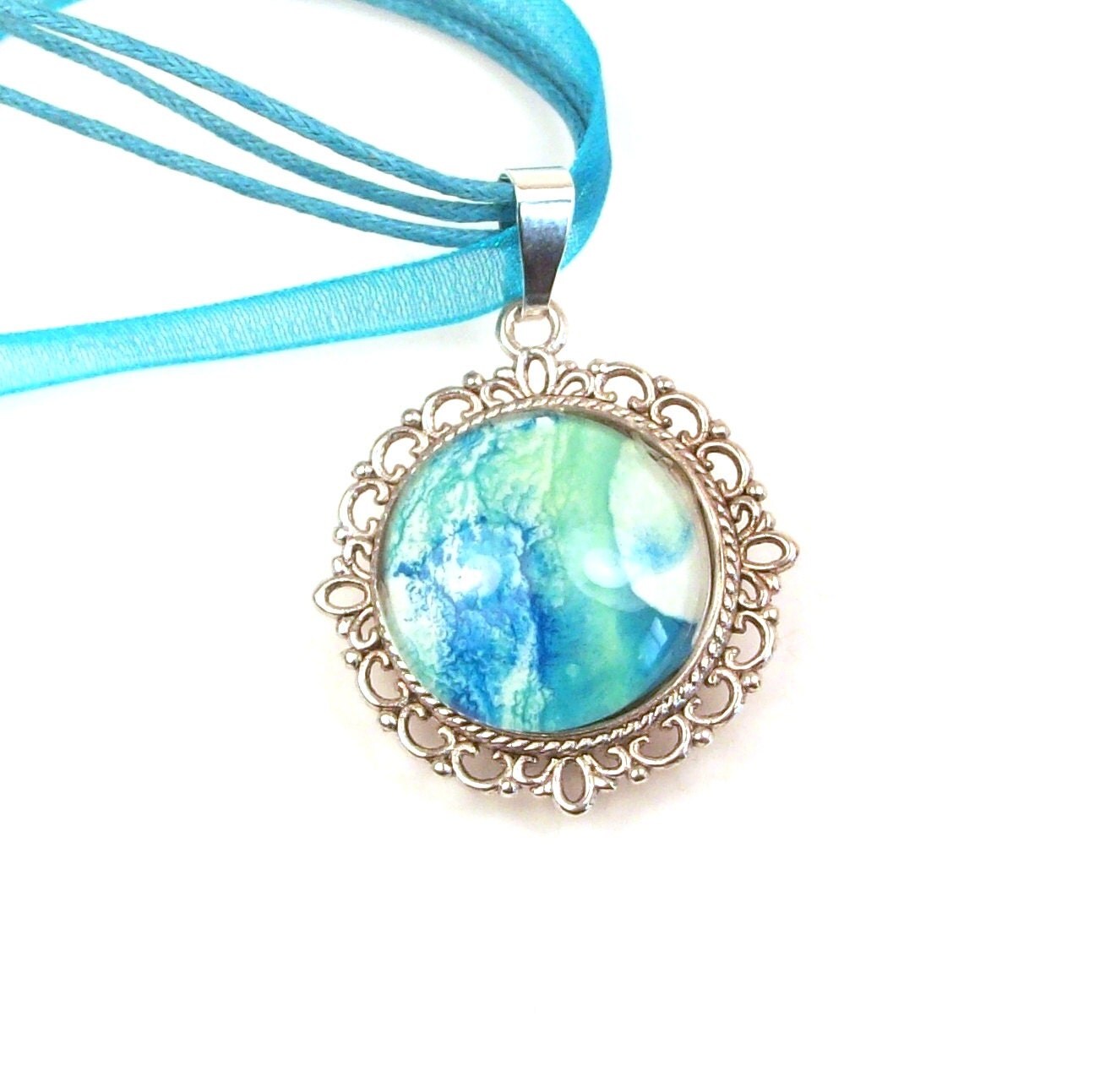 Aqua Melted Crayon Necklace by InstinctivelyIndie on Etsy