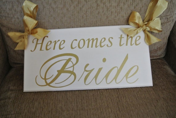 Here comes the Bride sign, Wedding Signage, Gold, Wedding Photo prop